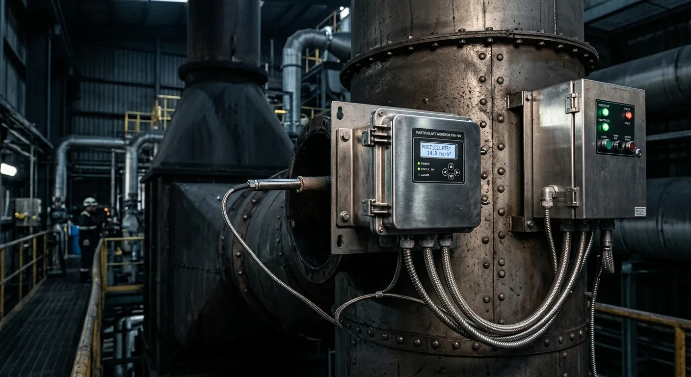 Macrotec dust and particulate analyser mounted on an industrial stack