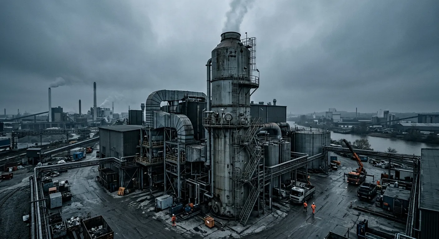 Macrotec industrial incinerator fitted with a wet scrubber tower for acid gas removal