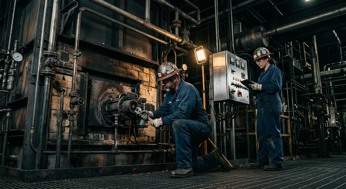 Macrotec service engineers performing maintenance on an industrial incinerator