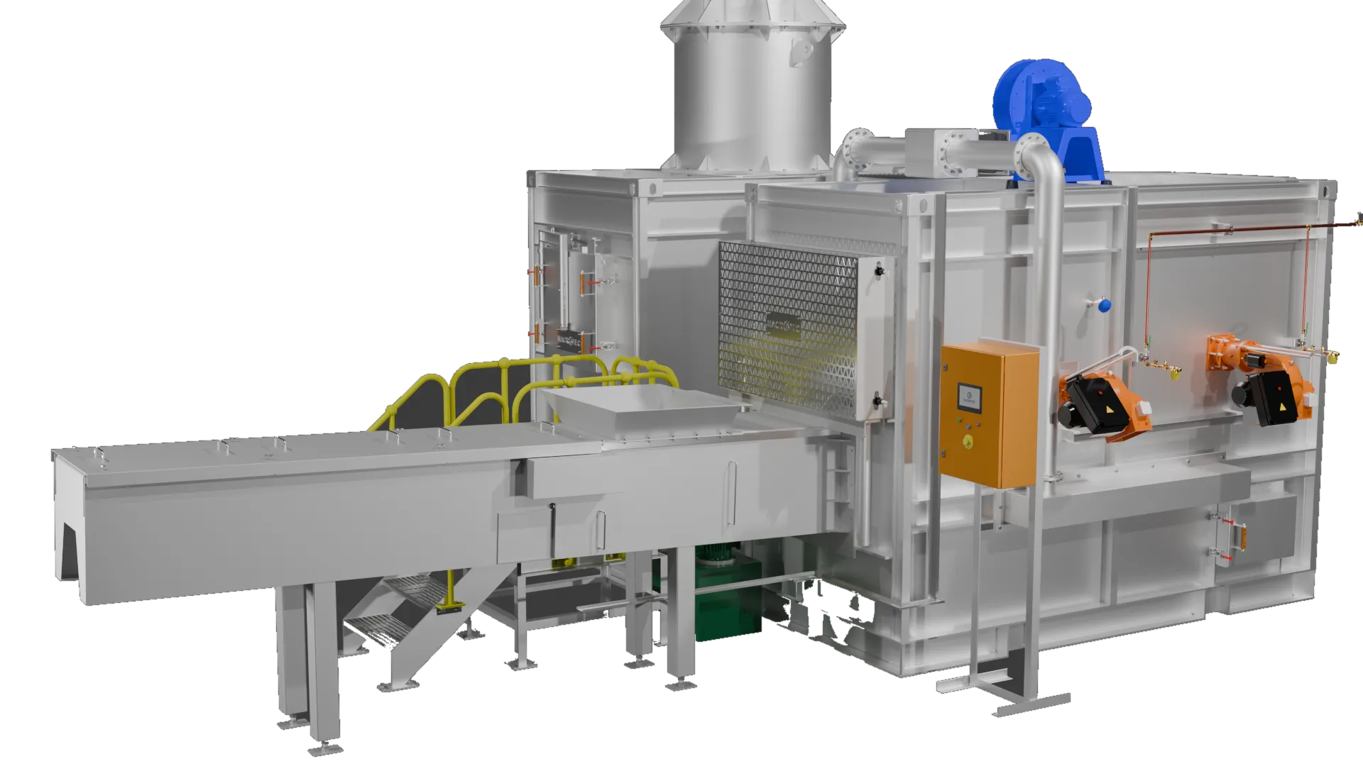 Macrotec V330 industrial incinerator fitted with an automatic waste feeder